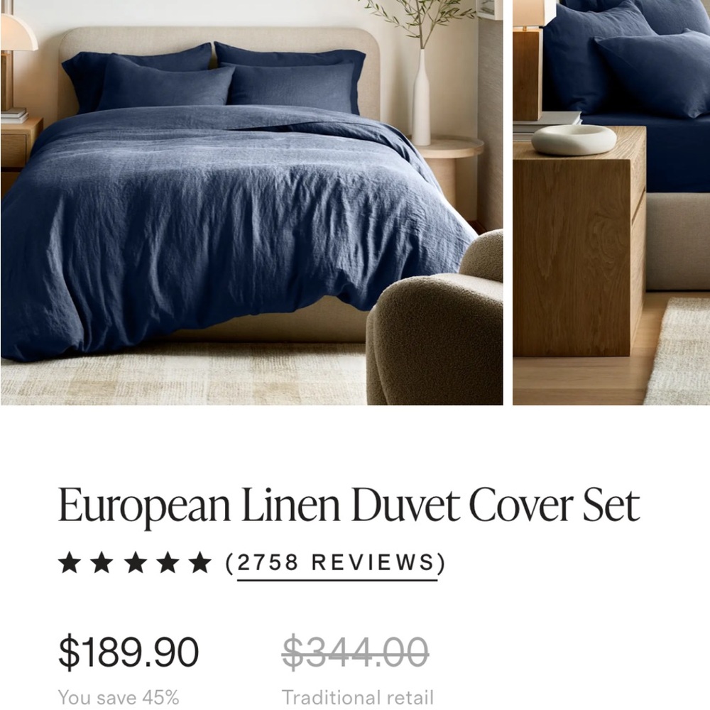 Blue Linen Duvet Cover Set Bedding